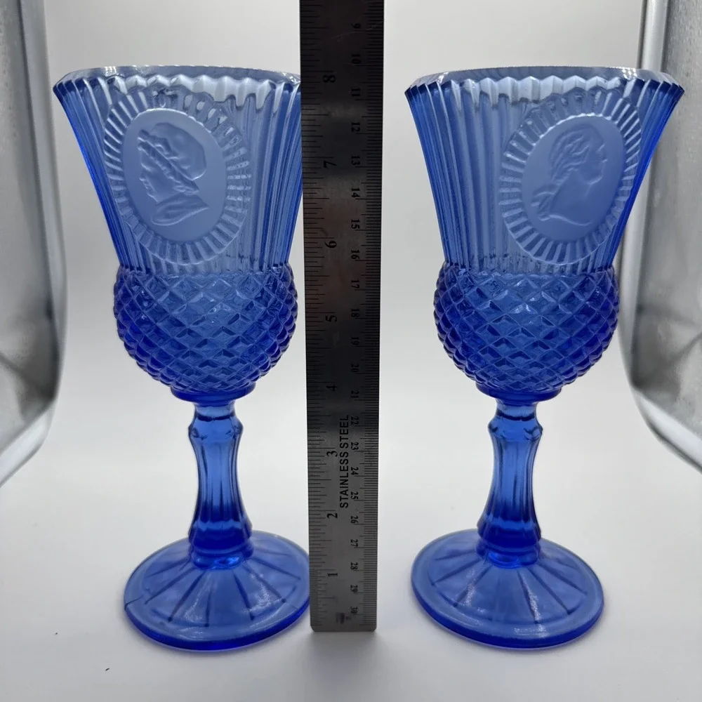 set of 2 Avon Cobalt Blue Goblet Martha Washington Glass‎ Vintage